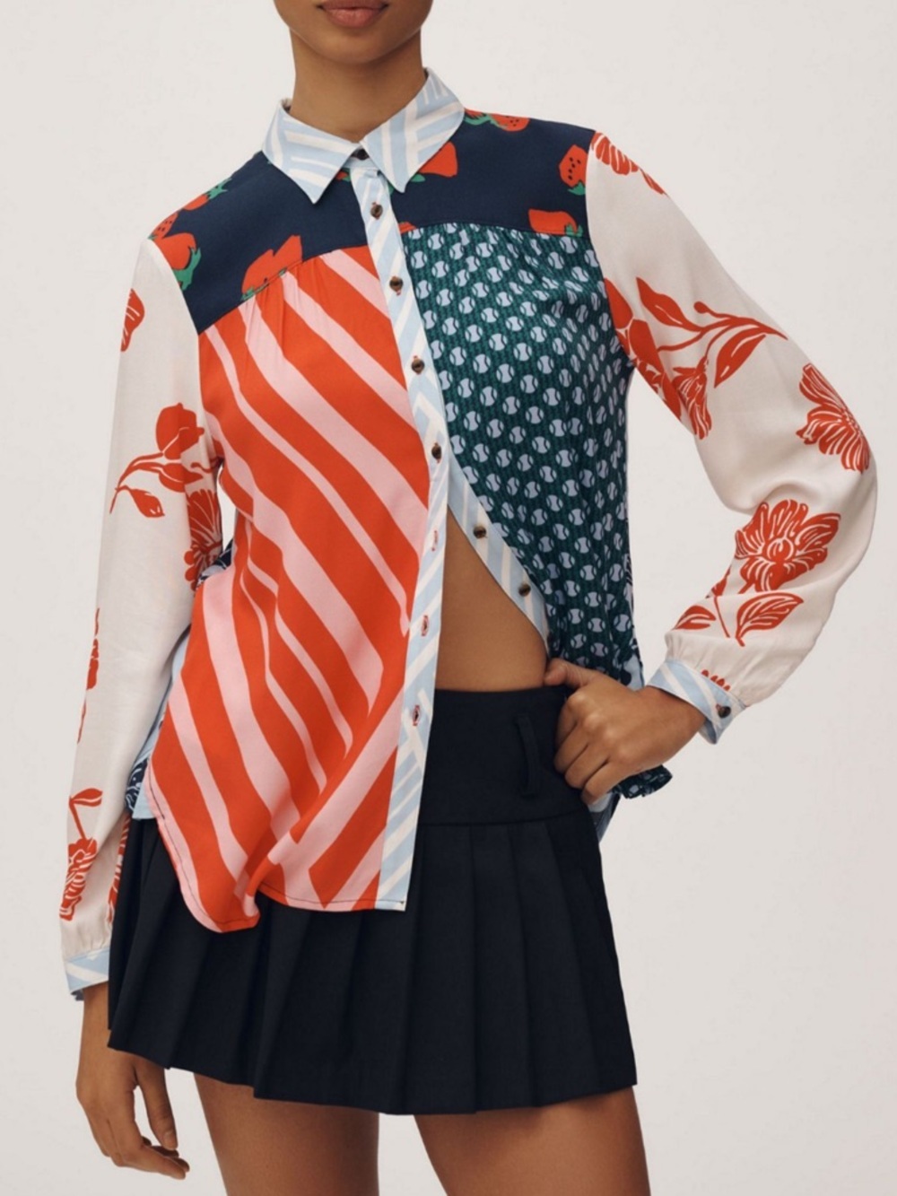 Anthropologie Maeve Paz Contrast Button-Down in Red Strawberry Print